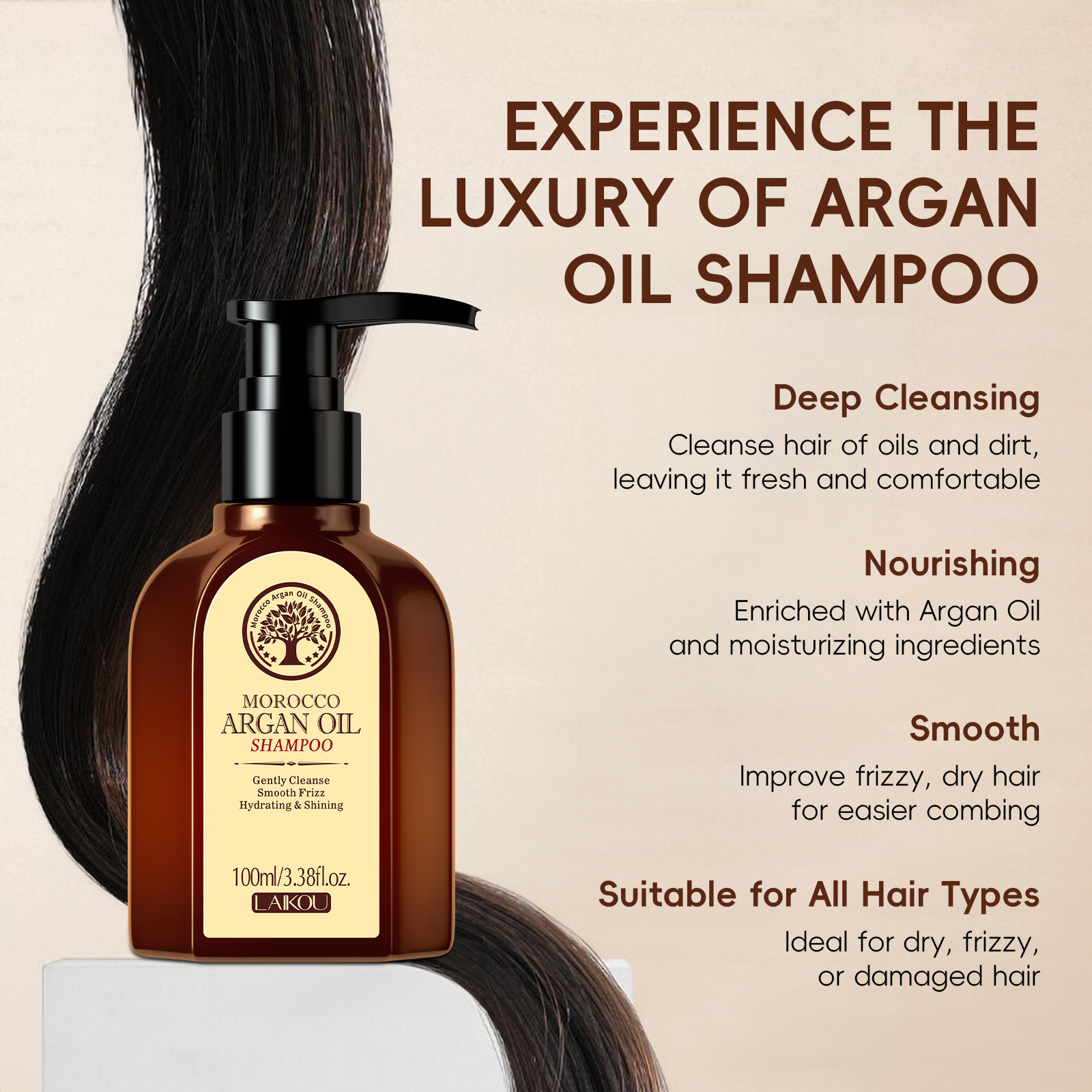 LAIKOU Cross-border Laikou Nut Oil Shampoo 100ml Cleansing, Softening and Moisturizing Hair Care Product Specification drawing
