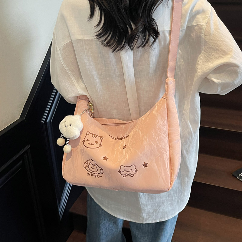 Korean style fresh and clean large-capacity single-shoulder crossbody bag, casual girl's bag 2025, Japanese cartoon printed tote bag details Picture
