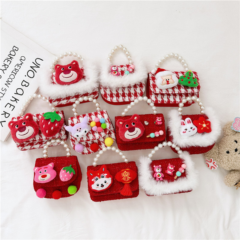 New red New Year children's bag, stylish princess accessory handbag, girls' single-shoulder coin purse, baby crossbody bag full figure