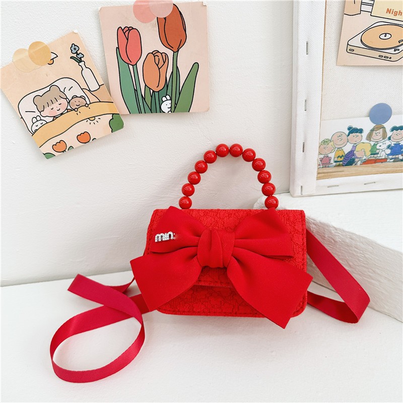 New Year Red greeting bag, fashionable princess bow, mini children's bag, girls' handbag, crossbody accessory small bag full figure