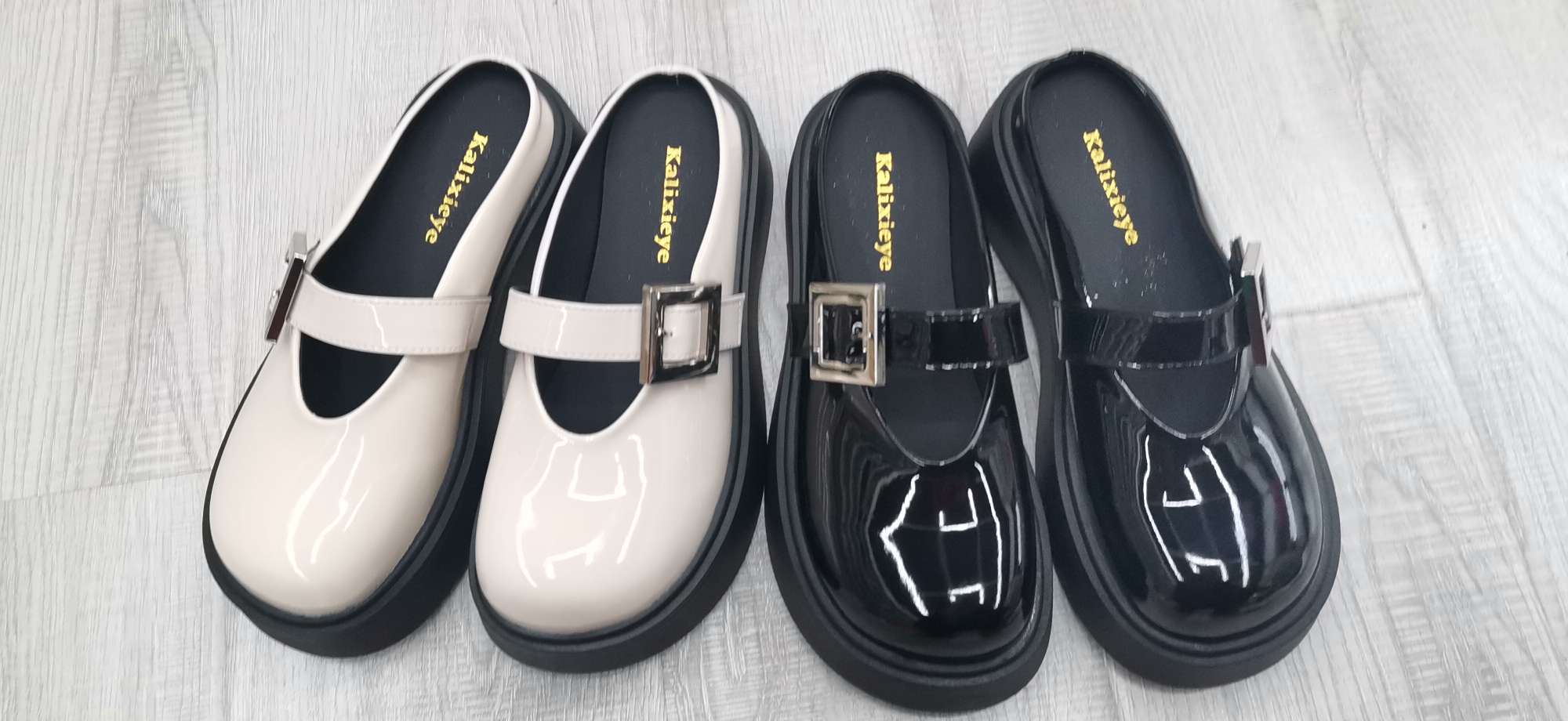 A lady's pearlescent leather middle heel, fashionable high heels with a muffin sole and half drag detail image 7