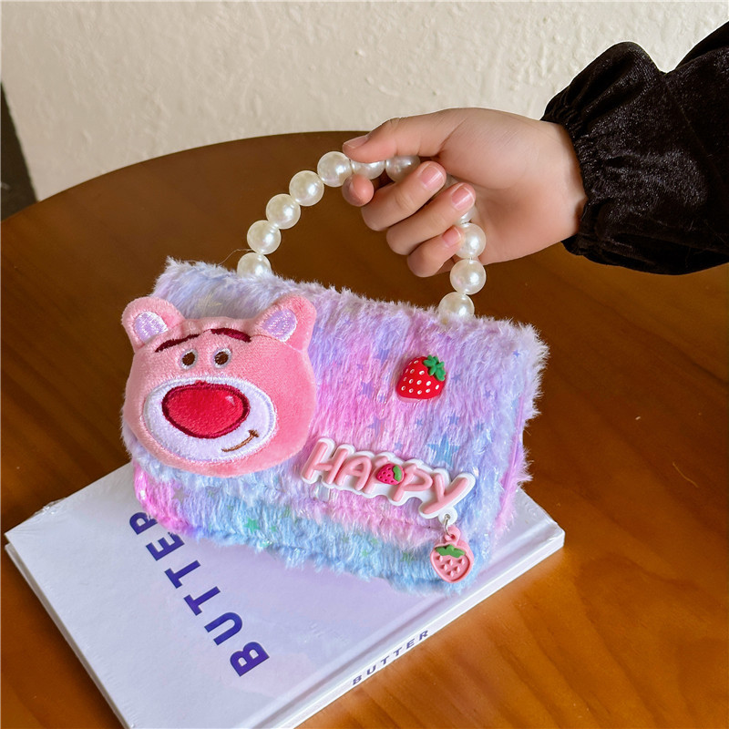 New trendy and stylish princess coin purse, plush toy, plush pearl girl treasure, hand-held and shoulder-loaded mini crossbody bag Specification drawing