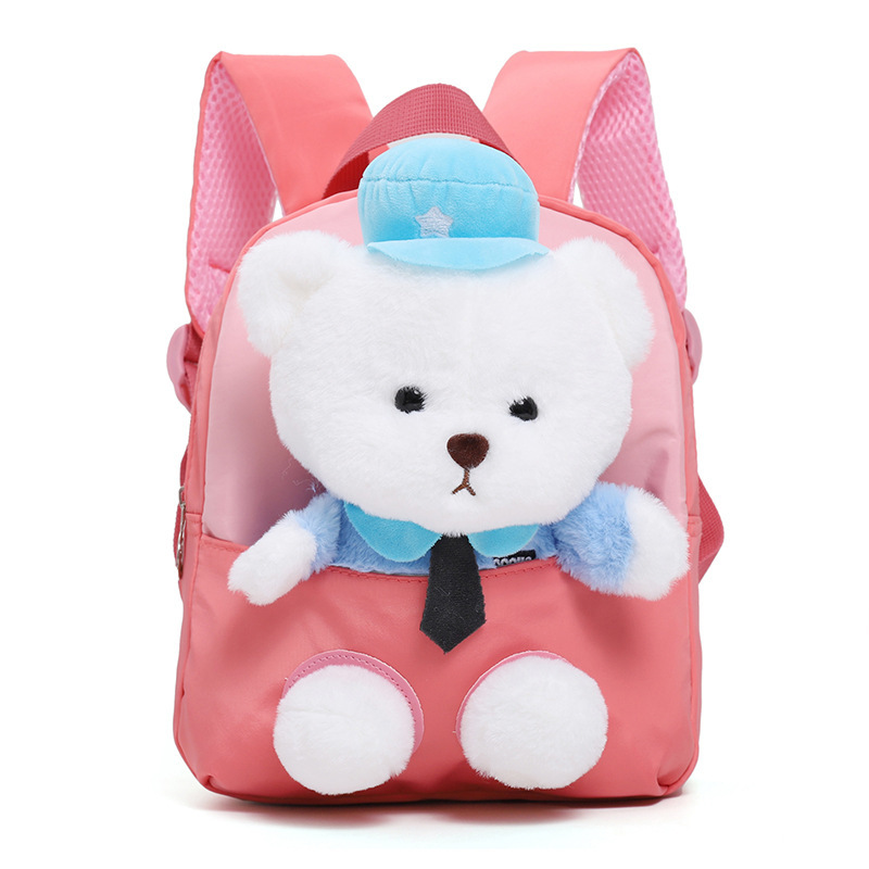 Children's schoolbags, cartoon police bear plush backpacks, kindergarten backpacks, nylon waterproof and wear-resistant small backpacks, cross-border Item Picture