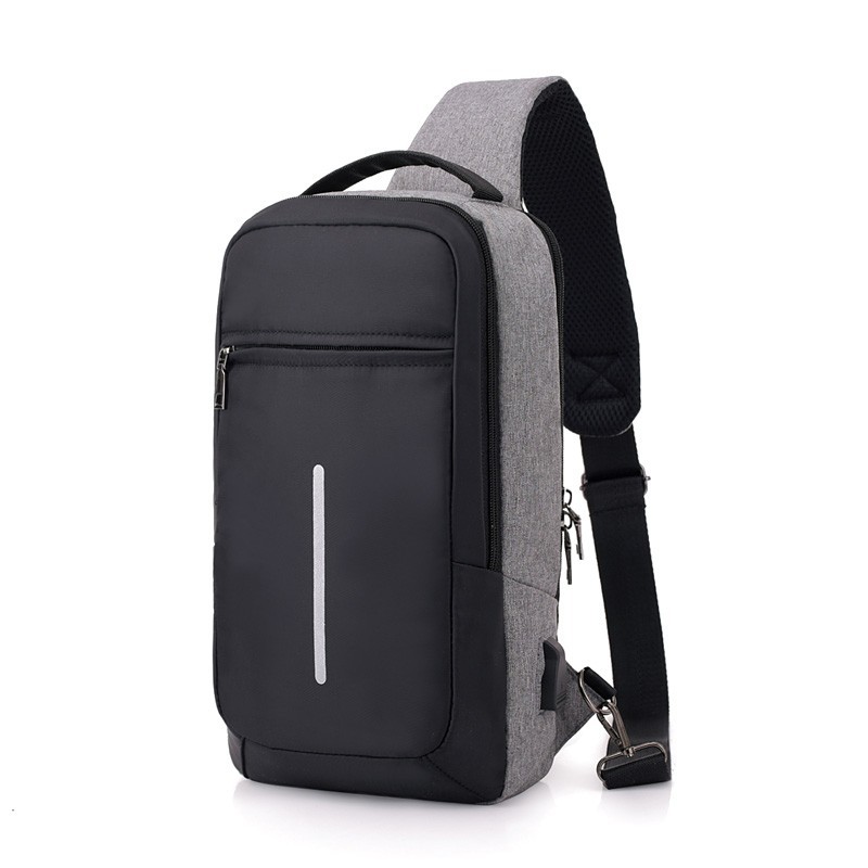 Cross-border large-capacity USB charging chest bag, Oxford cloth men's chest bag, casual travel storage single-shoulder crossbody bag full figure