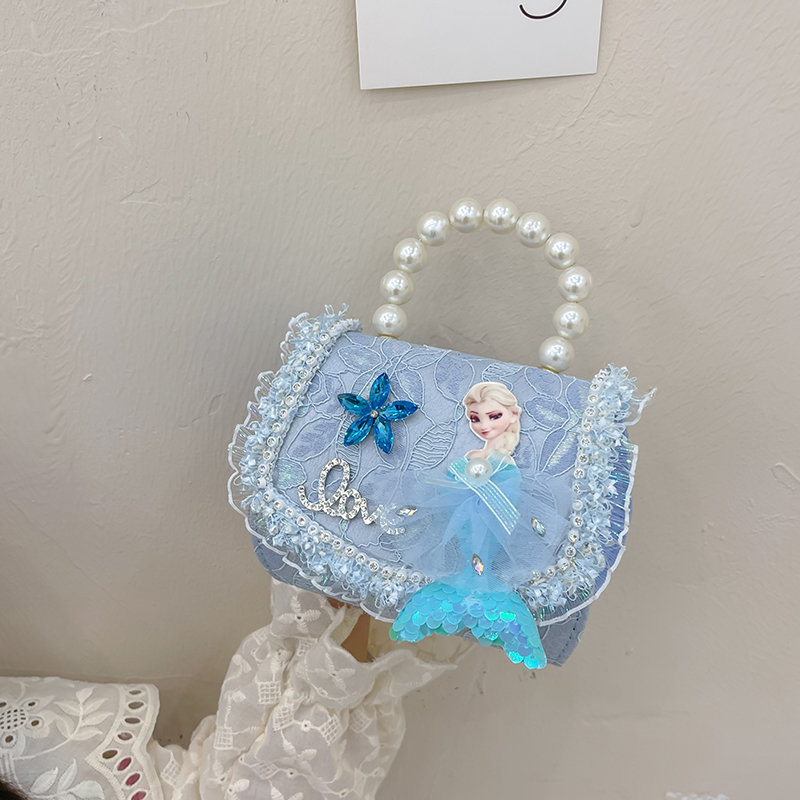 Princess Elsa Bag, Little Girl Baby New Year Greeting Bag, New Girls' Pearl Handbag, red single-shoulder crossbody bag full figure