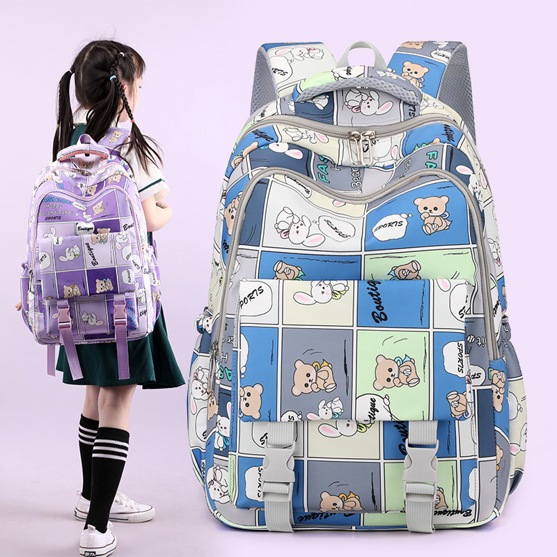 The new schoolbag is dirt-resistant for primary school students. It has a large capacity for grades 34 and 56 and a high appearance level printed backpack for junior high school students Specification drawing