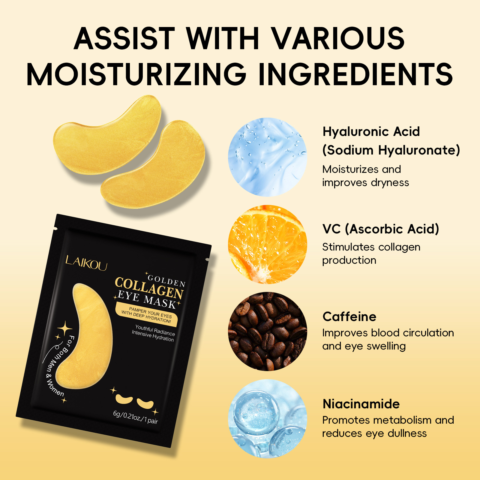 Cross-border new product LAIKOU GOLD EYE MASK 6g Collagen Eye Mask Manufacturer Application Scenario