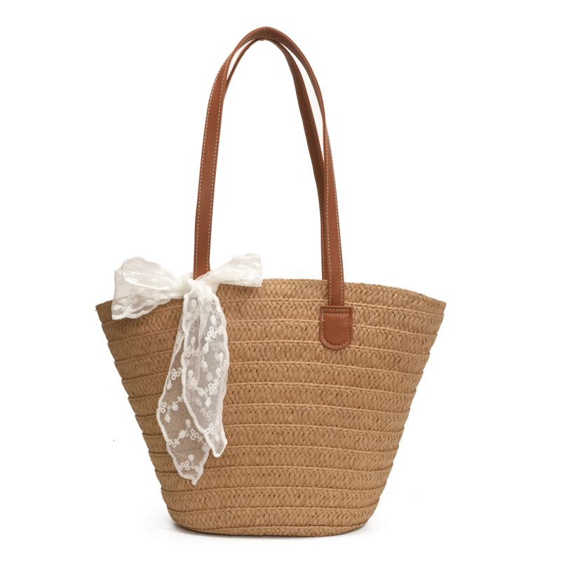 Women's large-capacity straw woven bag 2025 new style vacation beach woven bucket bag Vegetable basket commuting tote bag Item Picture