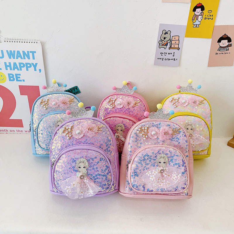 New little girl backpack, cute princess sequined double-shoulder Korean mini children's accessory bag, kindergarten small schoolbag full figure