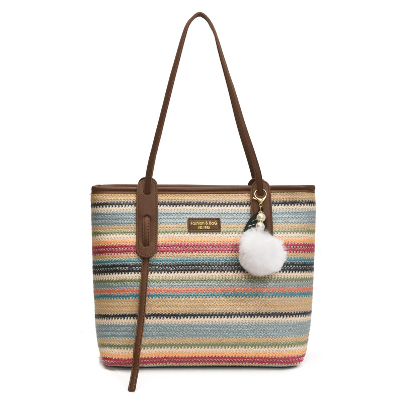 This is a new 2025 summer beach-style women's bag with a simple and versatile hand-held design. It's a single-shoulder vacation woven bag Item Picture