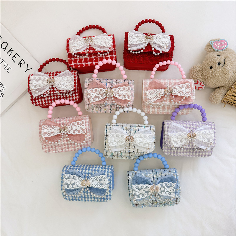 The 2024 new style of fashionable and cute children's single-shoulder bag, checkered pearl small bag, stylish girl crossbody bag, large capacity and trendy full figure