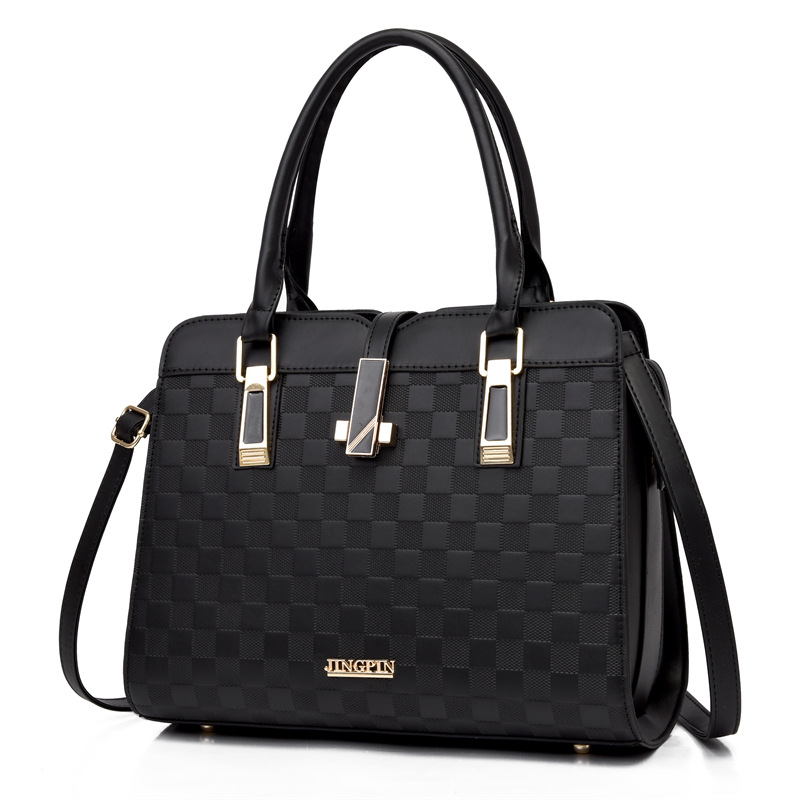 Summer new solid-color PU women's bag, checkered fashion handbag, single-shoulder bag, crossbody bag, large-capacity women's bag, mom's bag full figure