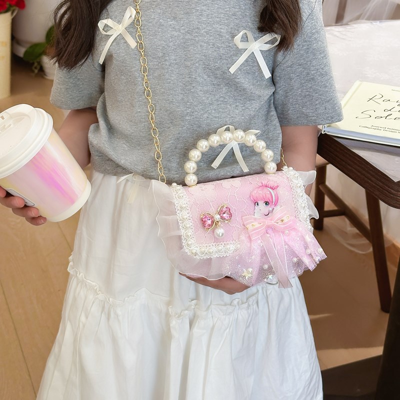 2024 New Children's bags: Cute girl crossbody bag, stylish princess accessory bag, Little Chanel pearl chain bag details Picture