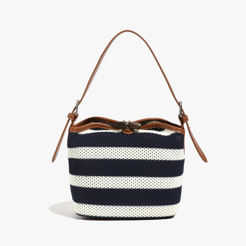 Korean style laid-back and relaxed bucket bag 2025 new summer versatile woven patchwork large capacity mother-and-child set bag Item Picture