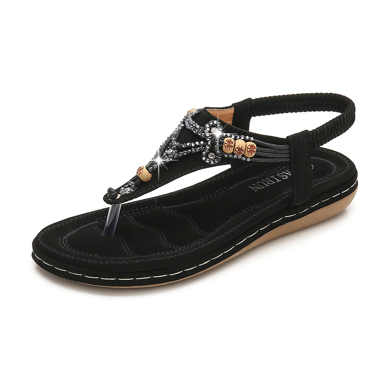 shoes women Cross-border plus-size Sandals 2025 New style flip-toe Women's Sandals with beaded rhinestones and cool wedge heels for women details Picture