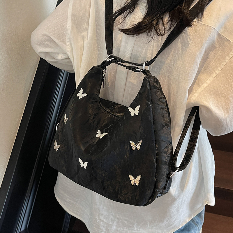 Casual soft surface large-capacity butterfly-decorated single-shoulder bag 2025 new style fashionable commuting backpack multi-purpose tote bag Specification drawing