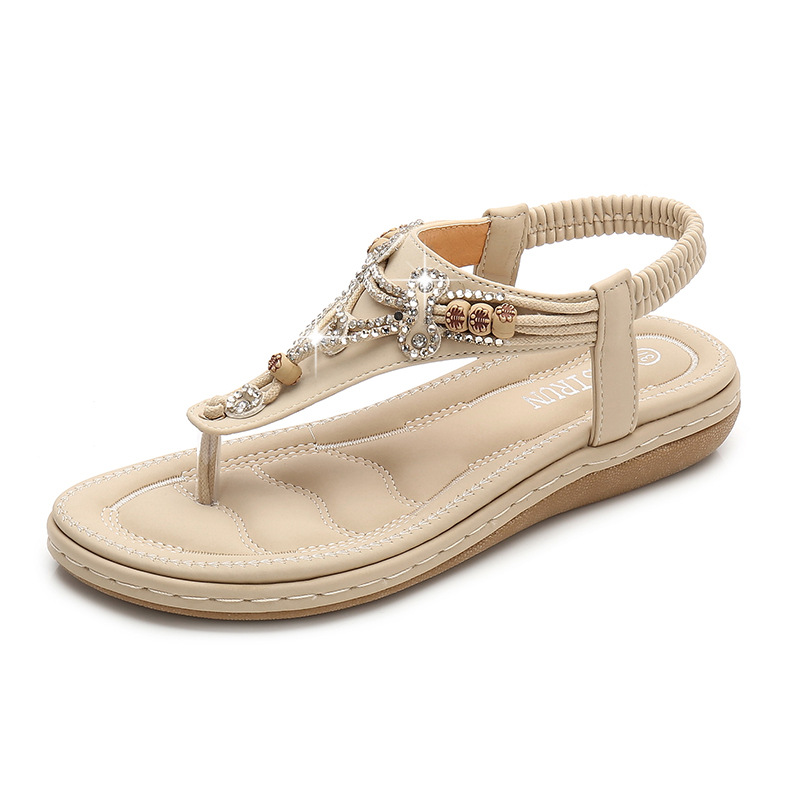 shoes women Cross-border plus-size Sandals 2025 New style flip-toe Women's Sandals with beaded rhinestones and cool wedge heels for women full figure