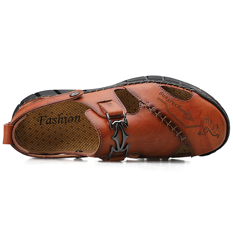 Amazon 4950 men's plus-size sandals, men's trendy leather beach shoes, flip-flops, plus-size men's shoes, sewn shoes, cross-border Specification drawing