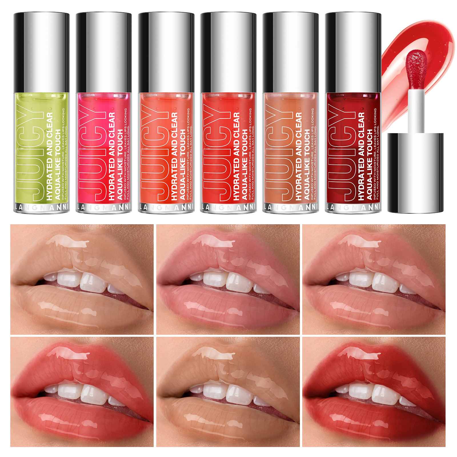 LANGMANNI 6-color large brush head lip oil and zirun lip oil are selling well on Amazon temu details Picture