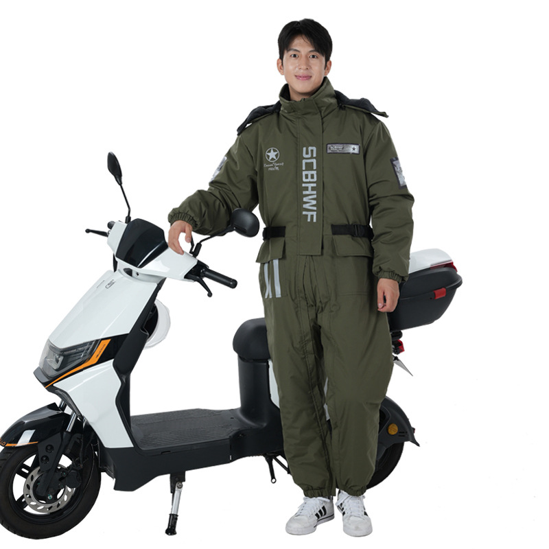 冬季户外防寒服连体工作服骑行钓鱼外卖跑腿冷库骑行服摩托车挡风