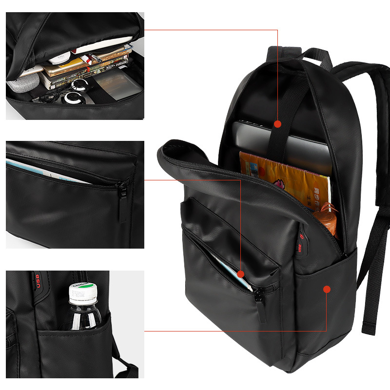 Laptop bag, backpack, simple waterproof men's and women's schoolbag, outdoor casual business, large capacity 15.6 inches details Picture