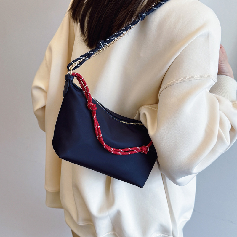 Niche design color-blocking dumpling bag, Korean-style women's cloth bag, woven rope lunch box bag, versatile for commuting, single-shoulder crossbody handbag Specification drawing