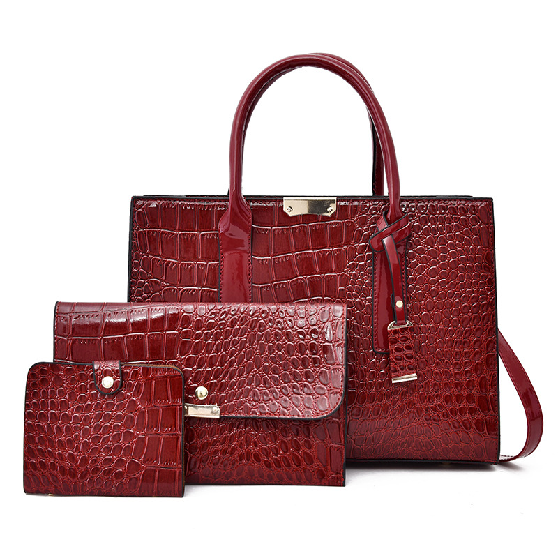 Three-piece set of women's bags for export, crocodile-patterned handbags, single-shoulder crossbody tote bags for Europe and America, one-stop cross-border delivery worldwide Item Picture