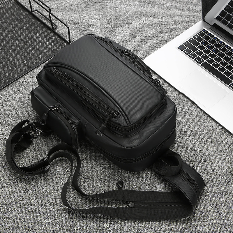 New business backpack, water-resistant, suitable for both shoulder and single shoulder, men's chest bag, cross-border Oxford fabric, men's computer backpack Specification drawing