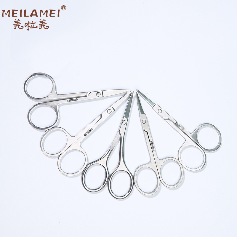 Meilamei stainless steel beauty eyebrow scissors, round head small scissors, beauty nose hair scissors, beauty tool K501 details Picture