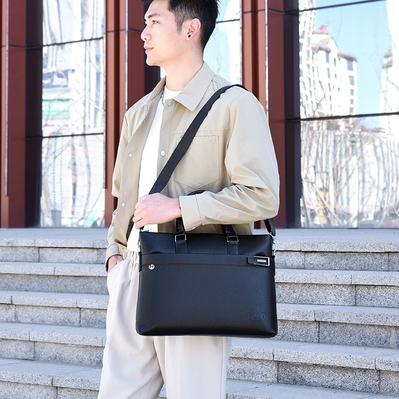 Business fashion leather briefcase, men's trendy and versatile crossbody bag, fashionable and simple men's bag, laptop bag details Picture