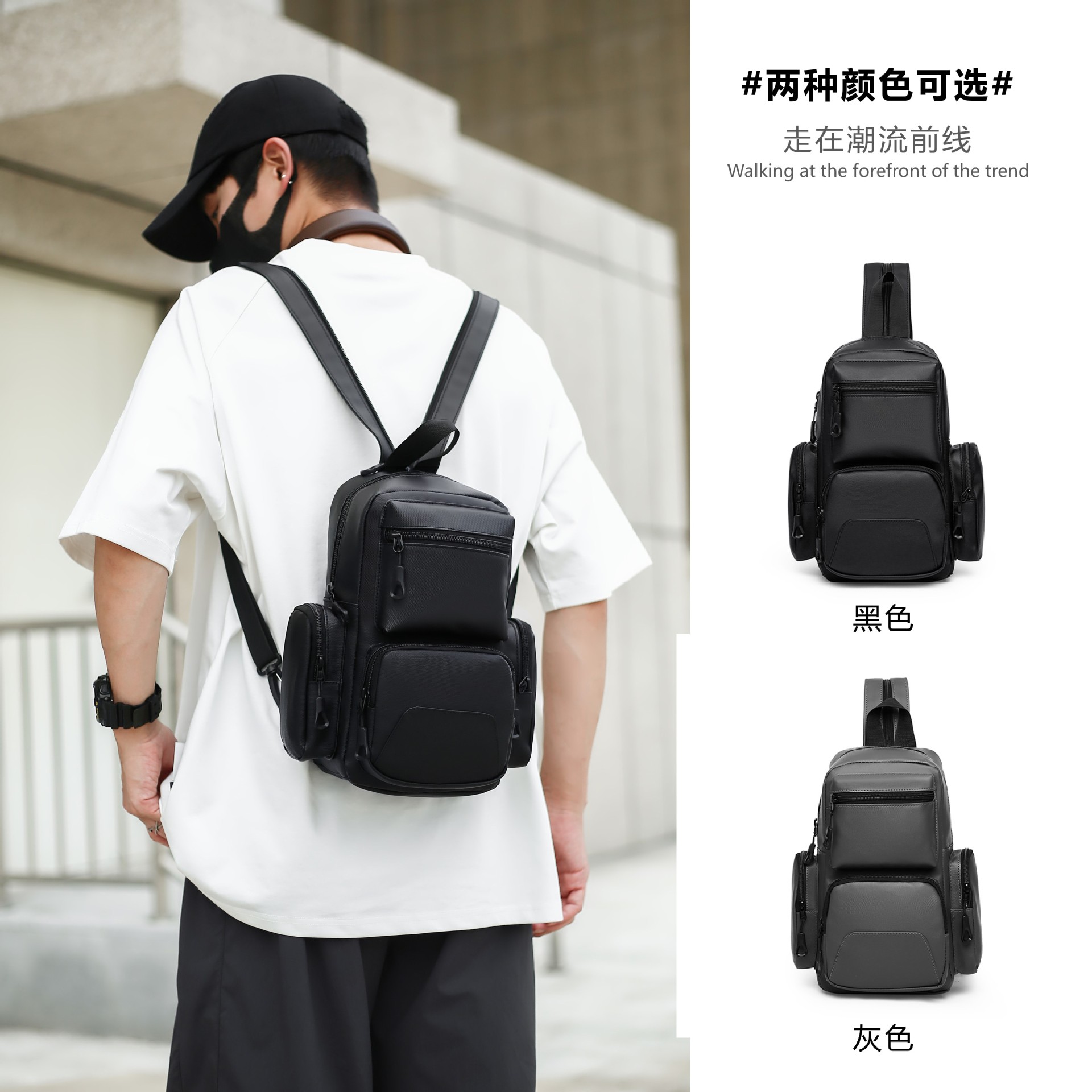 New dual-shoulder or single-shoulder business men's backpack, water-resistant cross-border Oxford fabric men's computer backpack details Picture