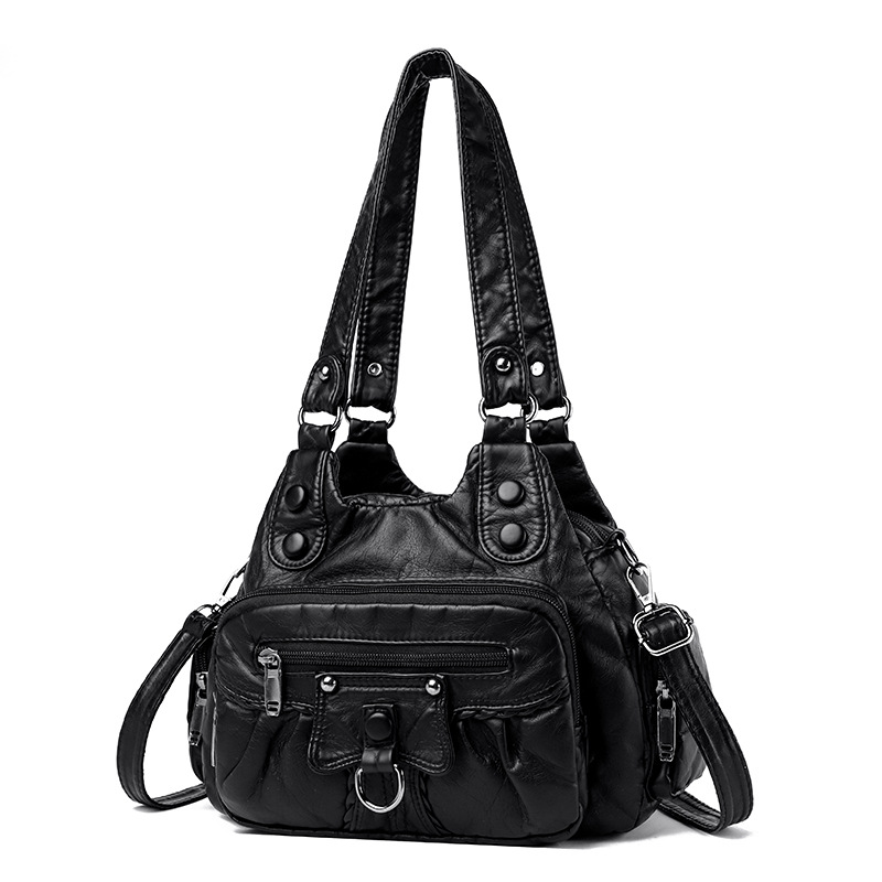 New cross-border washed leather women's bag, woven commuting bag, large-capacity handbag for women, soft leather single-shoulder bag with European and American style details Picture