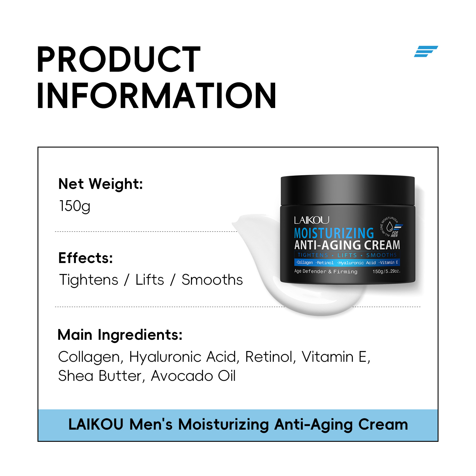 The new cross-border product LAIKOU men's Care Cream for hydrating, moisturizing and daily skin care, 150g, is in stock details Picture