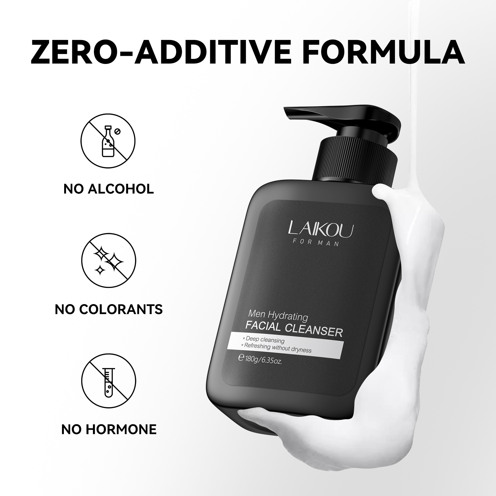 Cross-border LAIKOU Men's Facial Cleanser 180g hydrates, moisturizes, cleanses facial skin and refines pores. Manufacturer's stock available Specification drawing