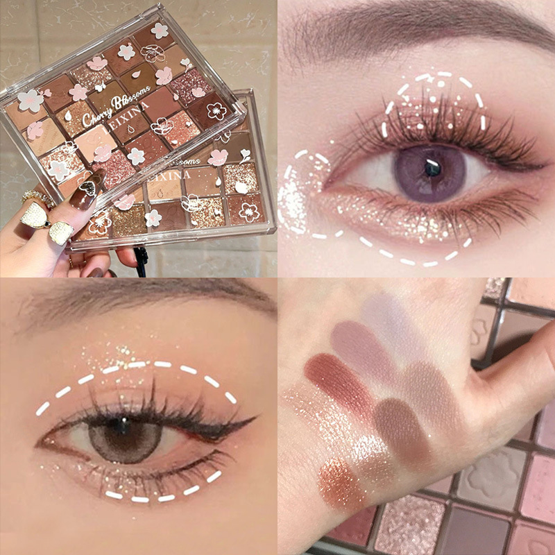 Rexina Evening Cherry Dance 20-color Eyeshadow, pearlescent, sequin, matte, Low saturation, Earth Milk tea color New Eyeshadow palette Specification drawing