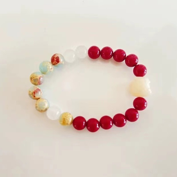 Natural white jade Bodhi Root Lion Dance cinnabar bracelet for women, a niche high-end accessory. Kunlun white jade Shoushan stone bracelet, 129 Specification drawing