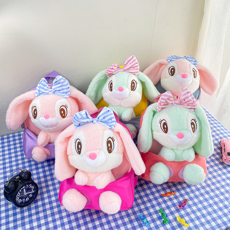 New children's backpacks, cute rabbit dolls, student kindergarten schoolbags, creative baby plush backpacks, printed details Picture