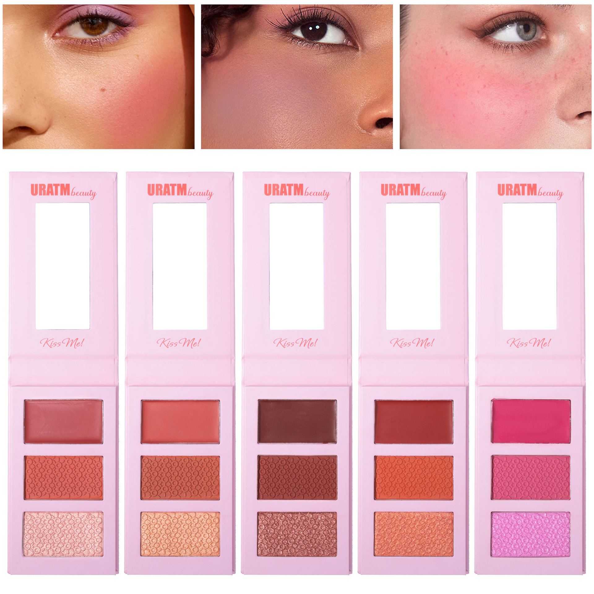 Three-color high-gloss blush plate, matte pearlescent three-dimensional contouring plate, brightening nose shadow, natural nude makeup contouring powder compact, cross-border details Picture