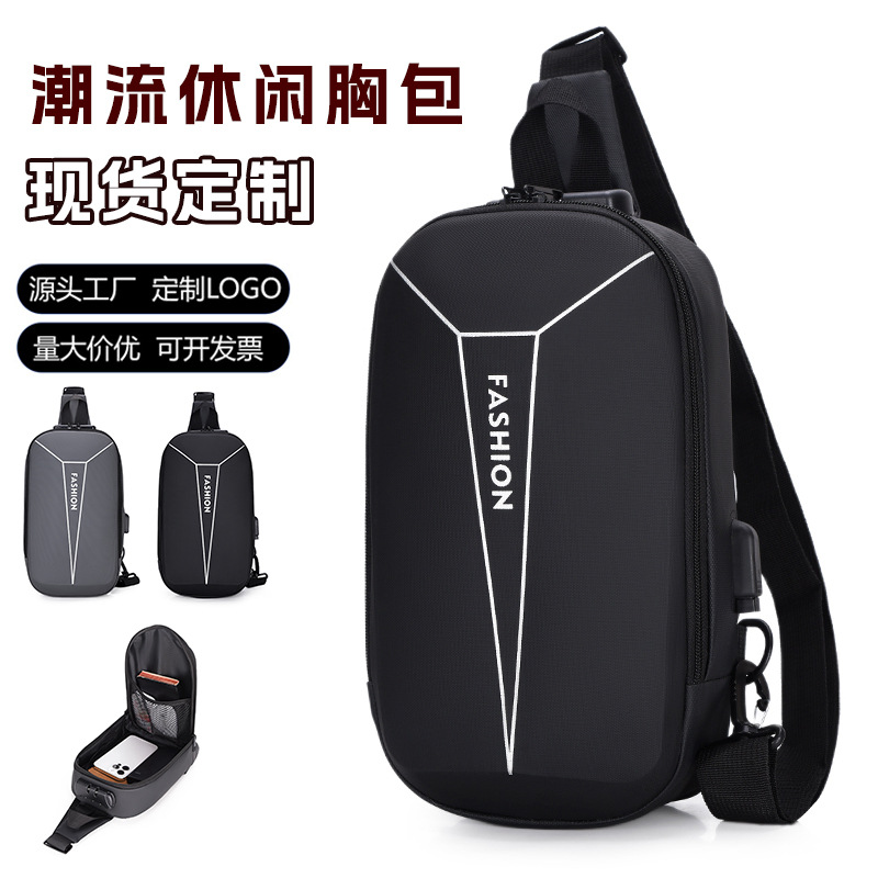 Cross-border business travel men's motorcycle bag, urban simple large-capacity chest bag, Oxford fabric multi-functional crossbody bag full figure