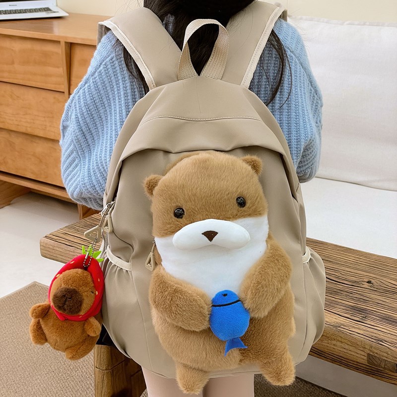 Plush toy backpack for girls, new cute otter backpack for primary school students, casual and lightweight children's backpack Specification drawing