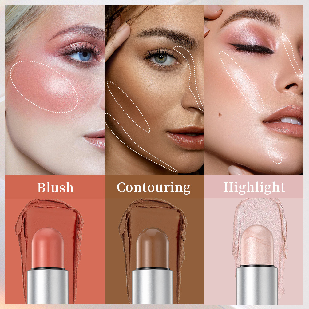 QIBEST multi-functional makeup stick, high-gloss blush, contouring, pearlescent and matte, naturally brightens the face, easy to apply makeup Specification drawing