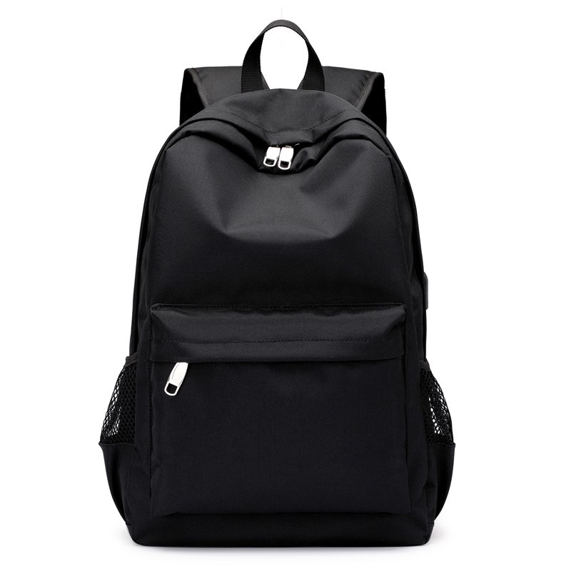Cross-border solid-color men's casual backpack, Korean version, large-capacity USB charging travel backpack, school bag for middle and high school students full figure
