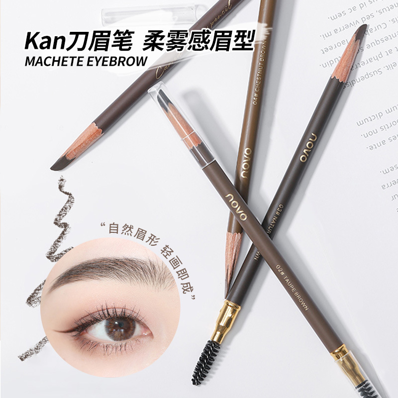 NOVO wooden hard-core double-ended eyebrow pencil is waterproof, sweat-proof, and does not fade. Each tip is distinct. It has a pencil style and can be used to shave duck beaks and flat heads full figure