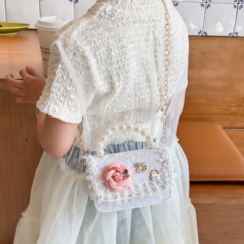 New children's bags, fashionable pearl handbags, girls' flower single-shoulder bags, trendy chain crossbody bags and backpacks Specification drawing