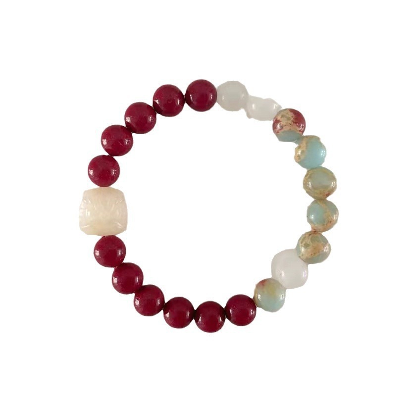 Natural white jade Bodhi Root Lion Dance cinnabar bracelet for women, a niche high-end accessory. Kunlun white jade Shoushan stone bracelet, 128 Item Picture