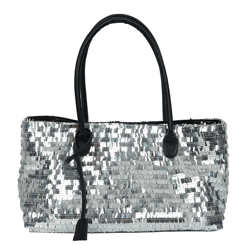 A niche design Korean version 2025 summer new single-shoulder crossbody bag for commuting, a shiny metal sequined tote bag for women Item Picture