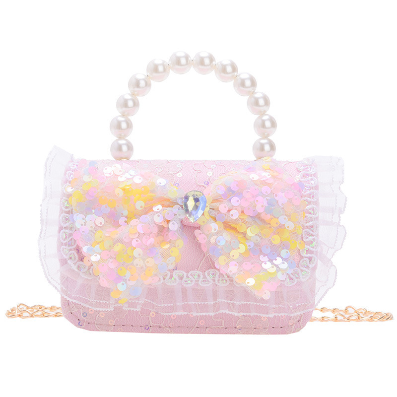 New children's bag, little girl bow pearl handbag, fashionable and stylish princess single-shoulder crossbody coin purse Item Picture