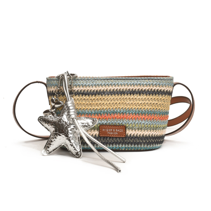 This year, the rainbow woven small bag is in vogue. It's a new summer model for girls in 2025, a trendy single-shoulder bag with contrasting colors and a crossbody bag Item Picture