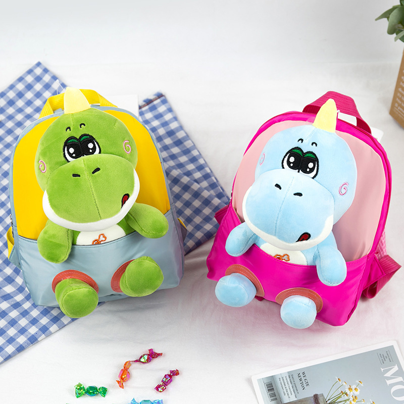 2023 New cartoon detachable doll kindergarten schoolbag, cartoon dinosaur plush children's and baby backpack details Picture