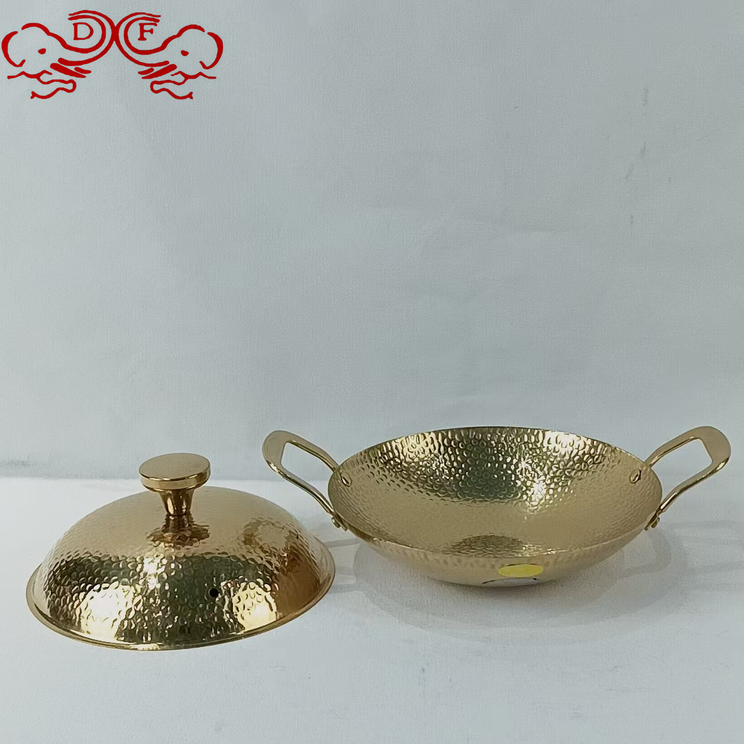 DF99002 Hammer-patterned dry Pot, bar cauldrail, Alcohol stove Special Pot, Golden double-ear bar Cauldrail, Seafood boiler, DF TRADINGHOUSE details Picture
